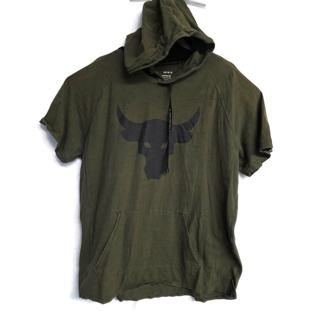 Under Armour Project Rock Charged Cotton Short Sleeve Hoodie Loose Green Large